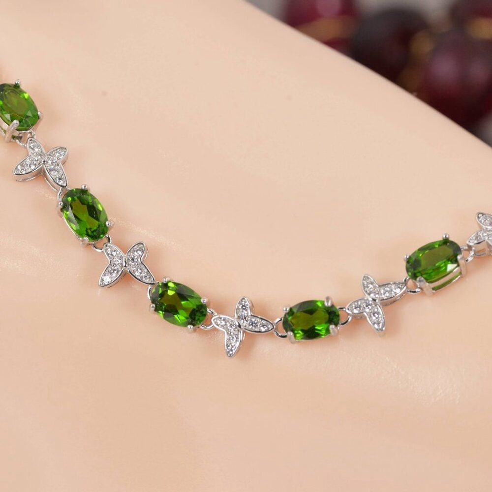 Natural Chrome Diopside Tennis Bracelet 925 Sterling Silver